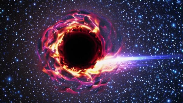 Animated Black Hole With Glowing Accretion Disk in Deep Space