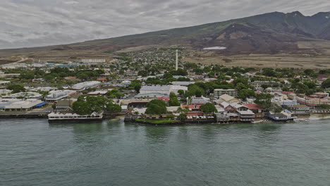 lahaina maui hawaii aerial v6 reverse fly away from coastal town capturing townscape, foothill farm estates and spectacular puʻu kukui volcanic mountain views - shot with mavic 3 cine - december 2022