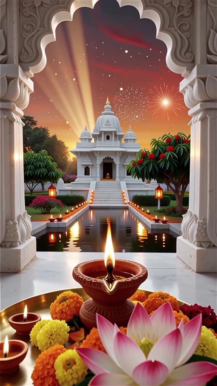 Sfondo del Festival Diwali con lanterne e decorazioni tradizionali Diyas.