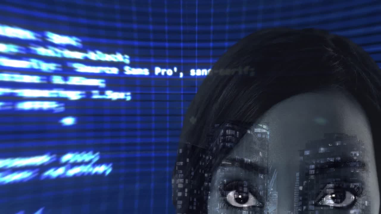 animación del procesamiento de datos sobre la mujer biracial