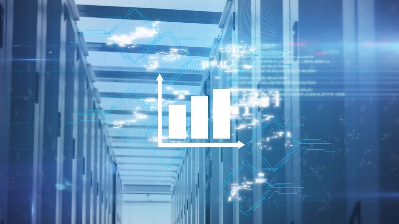 통계, 화학 구조 및 데이터 처리를 컴퓨터 서버로 애니메이션합니다.