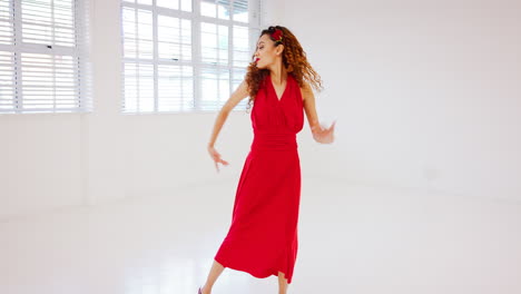 Salsa,-dance-and-portrait-of-a-woman-in-a-studio