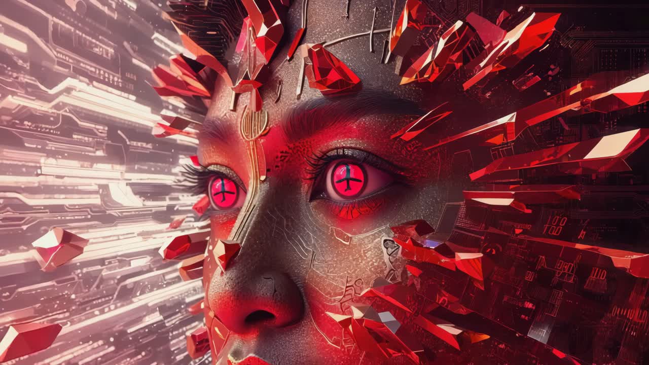 Futuristic Cyborg with Red Crystals