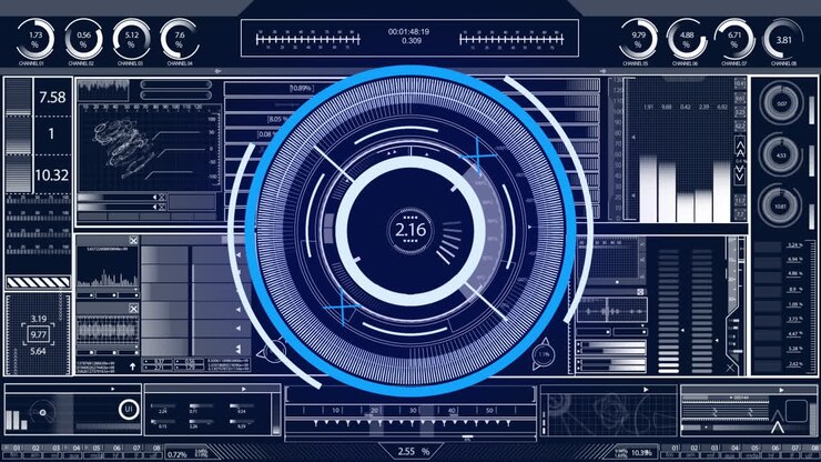 Animation of circular scope scanning with information and statistics on black