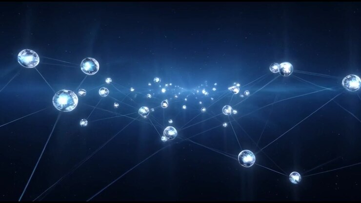 Abstract Digital Network of Glowing Spheres Connected by Lines