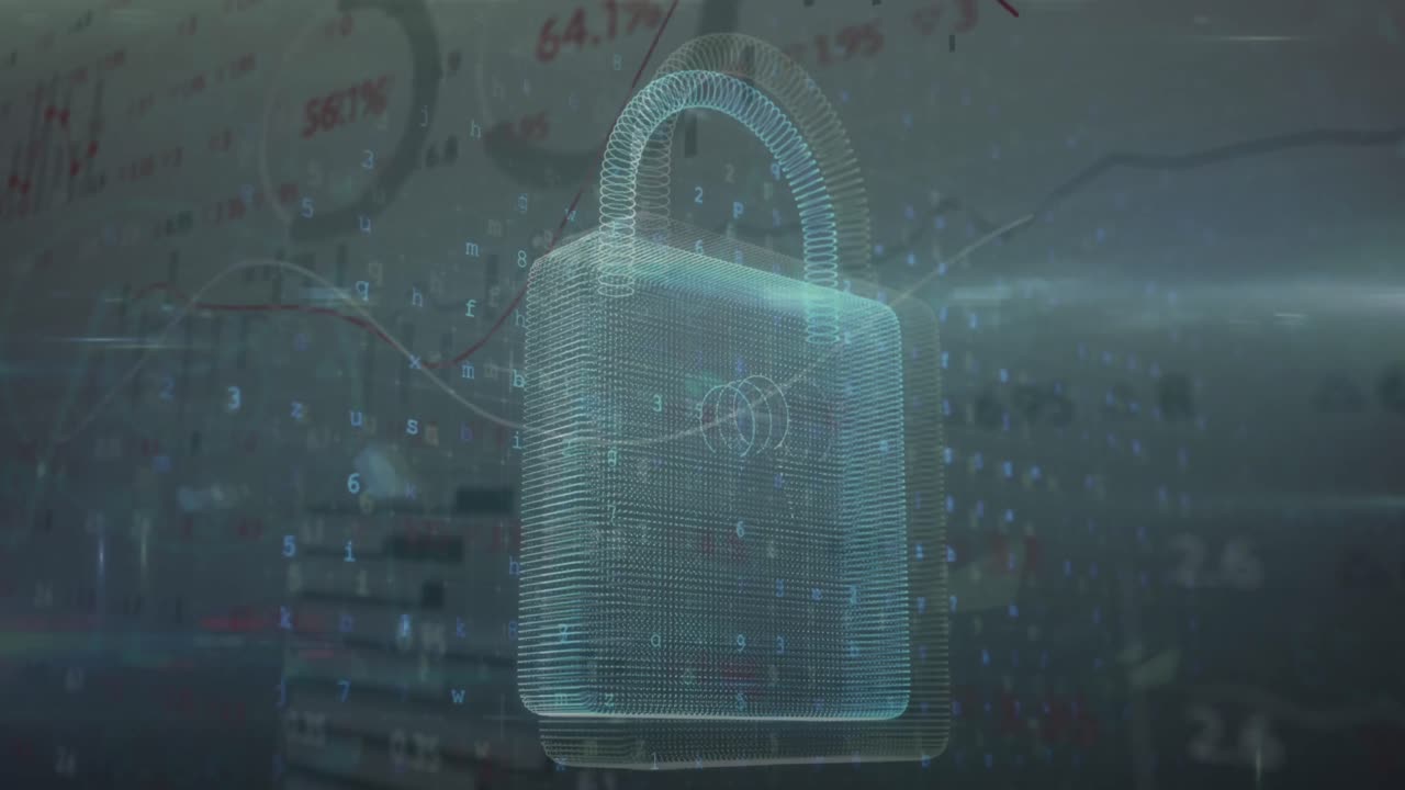 animación del icono del candado de seguridad contra el procesamiento de datos estadísticos y bursátiles
