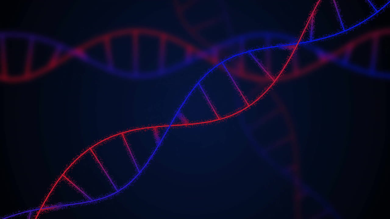 animación de cadenas de adn sobre un fondo negro