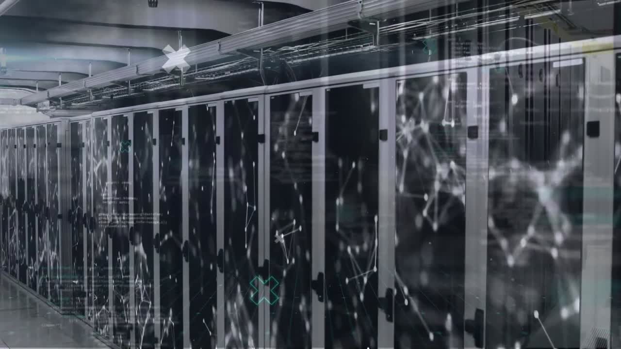 Animation of network of connections and data processing over computer servers