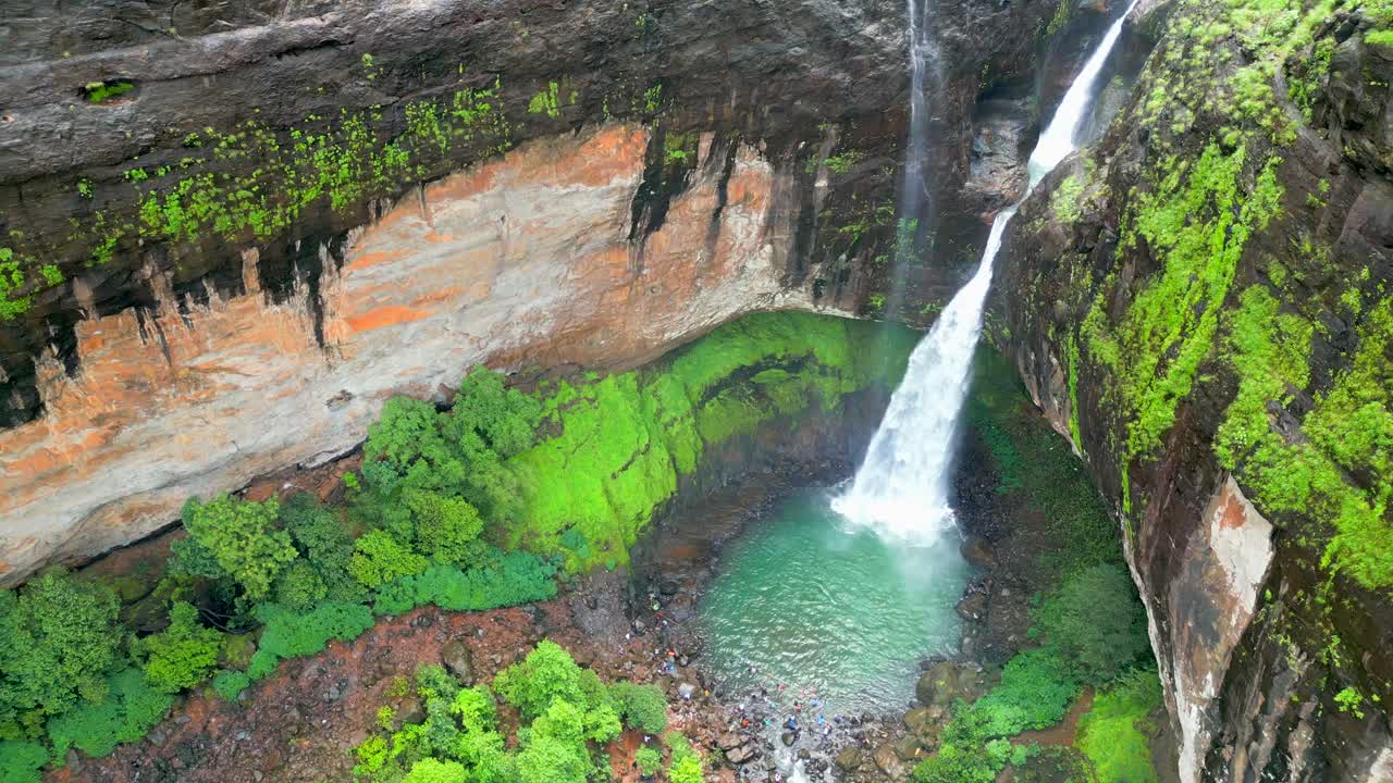 beautiful devkund waterfalls in pune in maharastra wide to closeup view