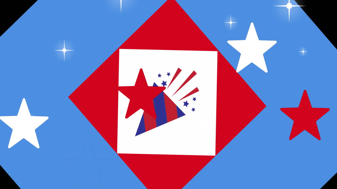 검은 바탕에 움직이는 파란색과 빨간색 별의 애니메이션