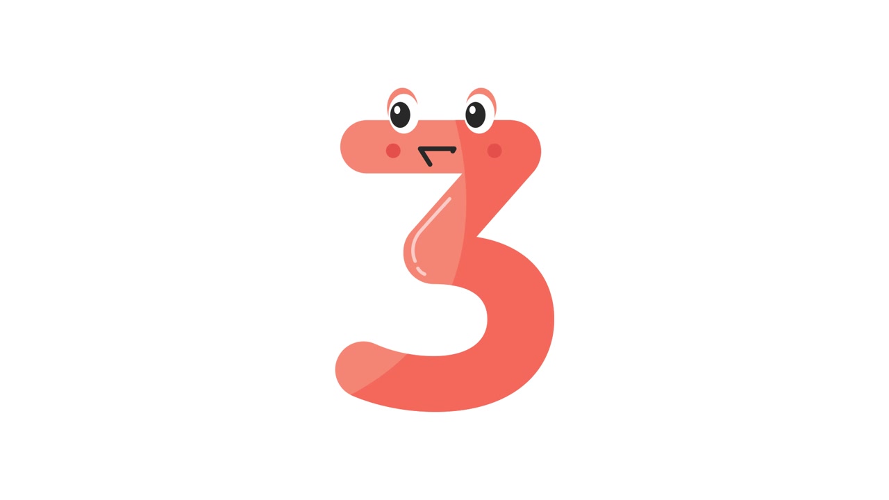 Cute Animated Number 3 Character with Blinking Eyes
