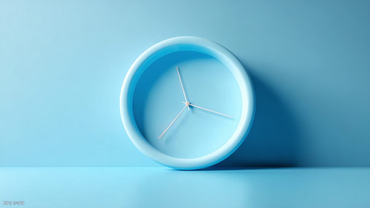 A Stylish Blue Modern Clock Against a Matching Background, Highlighting Minimalist Design and Elegant Timekeeping with Subtle Color Harmony and Contemporary Aesthetics