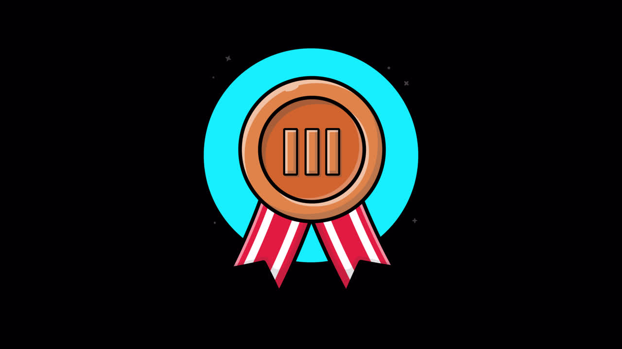 Animated Bronze Medal with Ribbons for Third Place