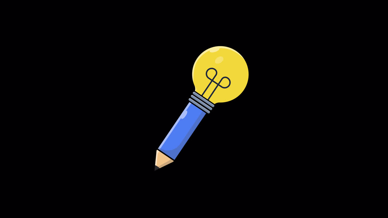 Animated Pencil with Lightbulb Idea Concept