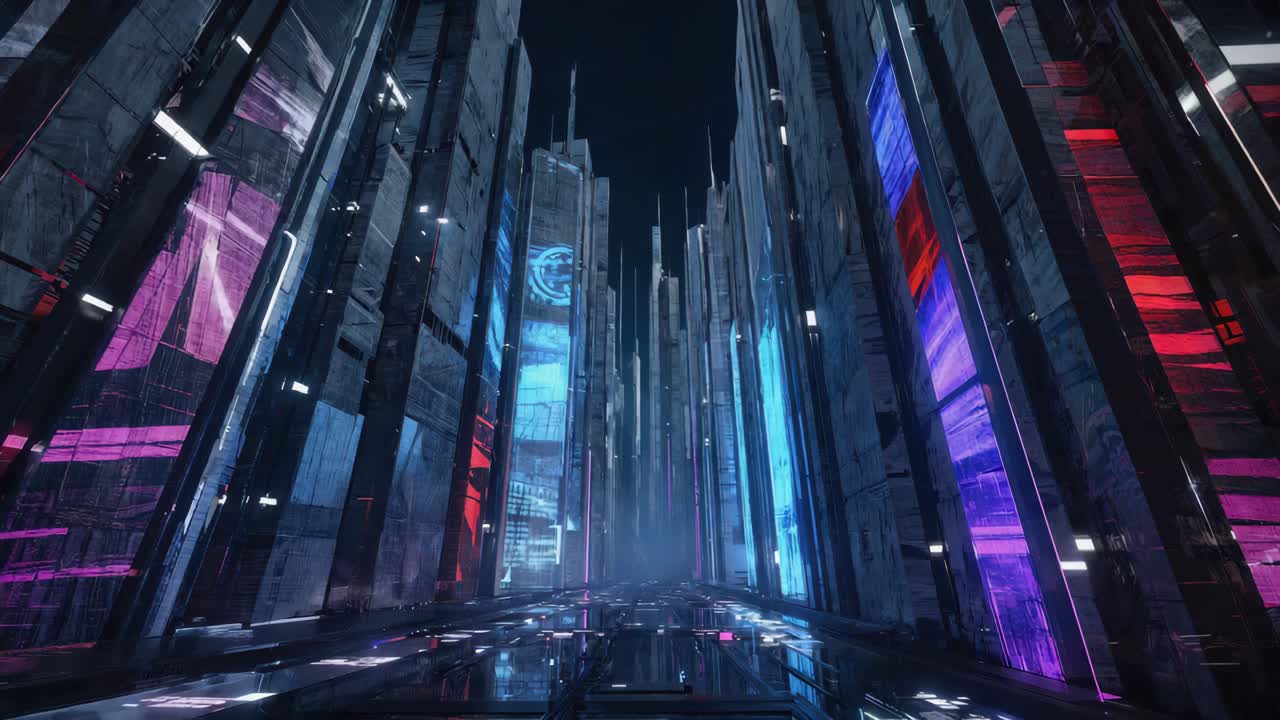 Paesaggio cittadino cyberpunk futuristico