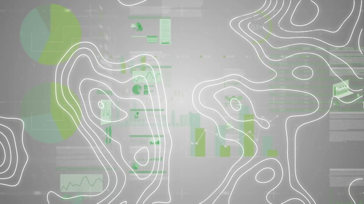 Animation of isohypses and data processing on grey background