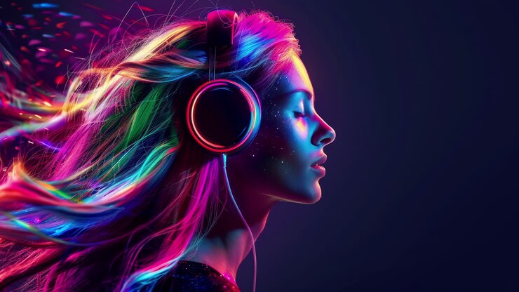 women with headphones and speakers made with generative AI