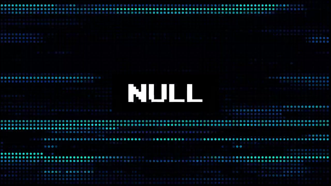 NULL-tekst med digital pixelgitterbaggrund med glitch-effekt