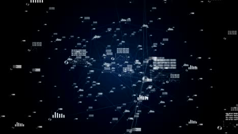 Expansion of networks and data connections. Abstract background of internet communication in virtual space. Nodes with source code. Blue colour. 4K