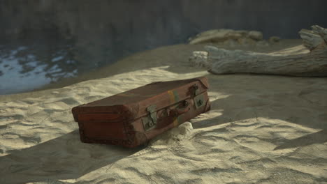 old vintage suitcase on the beach