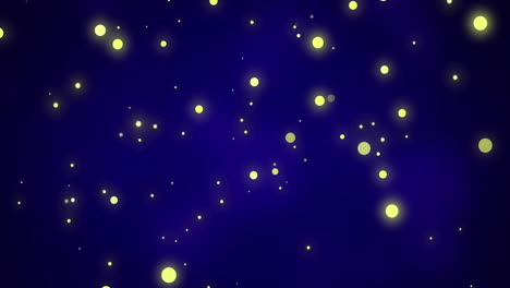 glowing yellow christmas light particles moving across dark blue background