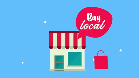 buy local business lettering in speech bubble with store building