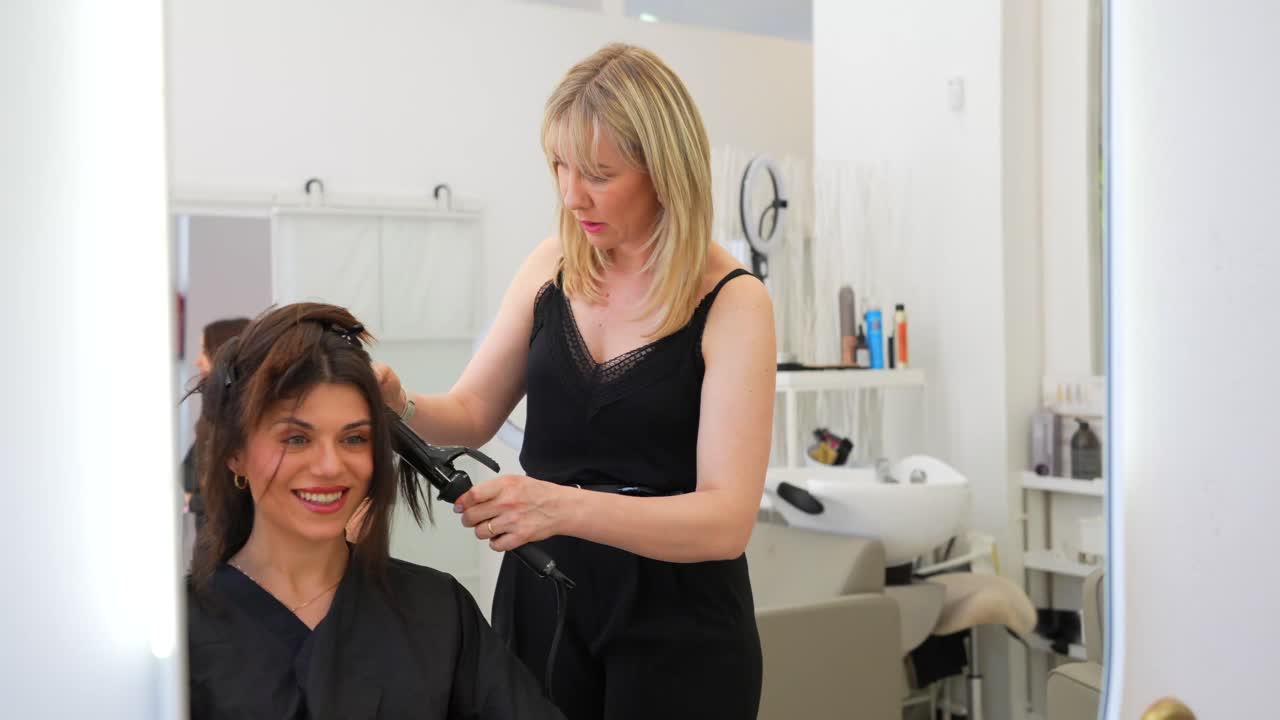 Hair styling at a beauty salon