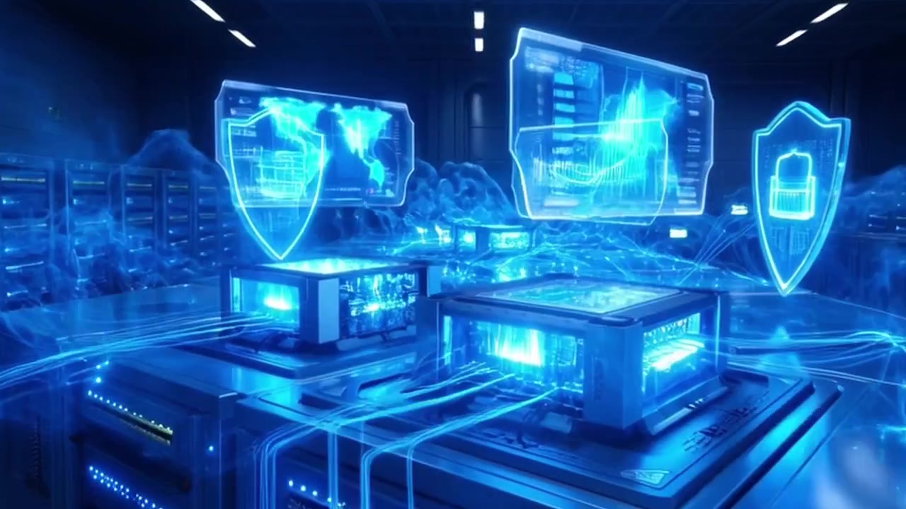 Digital Data Visualization and Cybersecurity Network in Server Room