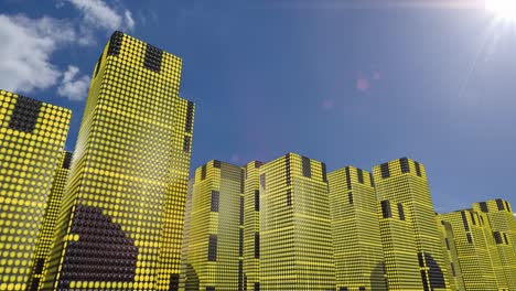 led skyscrapers scrolling graphics buildings city 4k