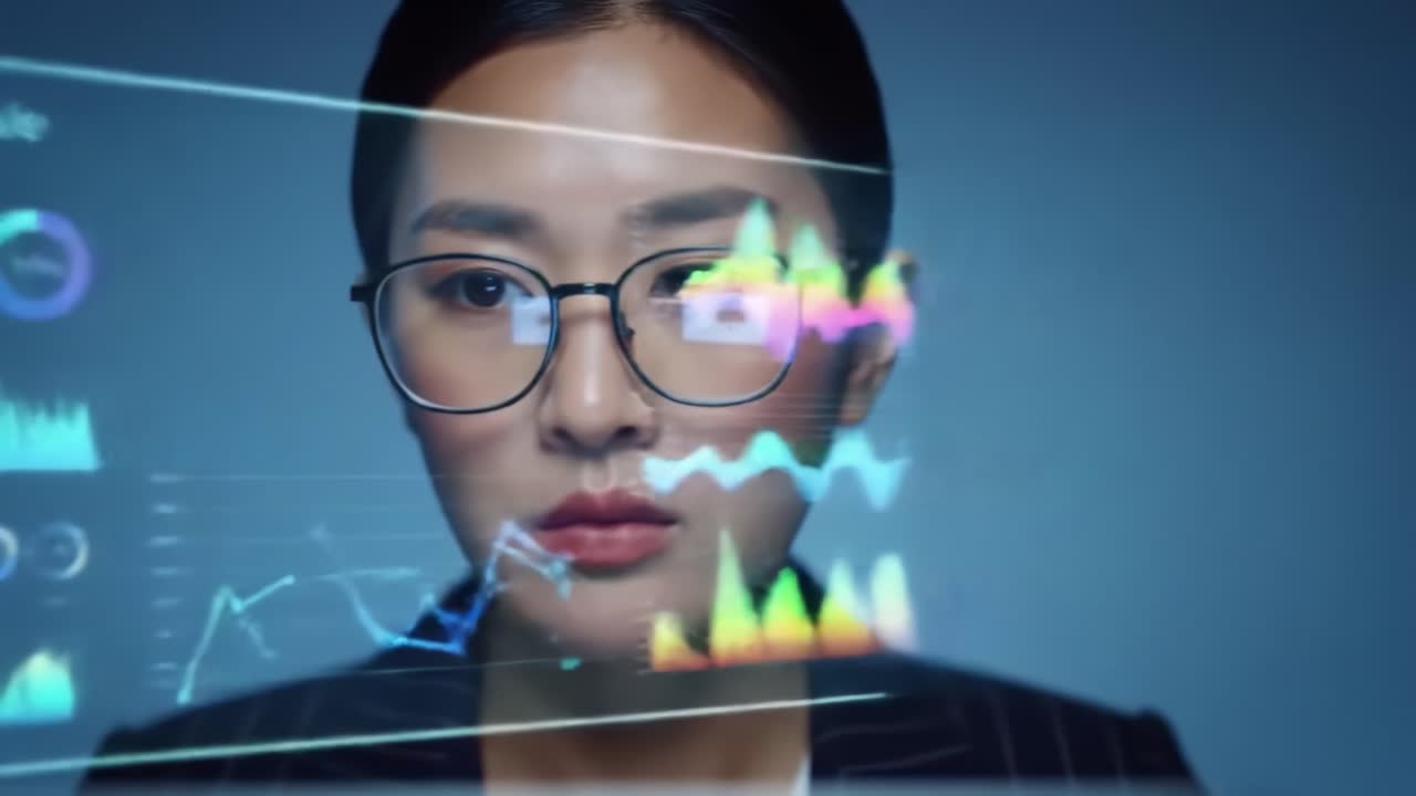 Analyzing Data Insights: A Focused Professional Evaluating Graphs and Metrics through Augmented Reality Technology in a Modern Workspace