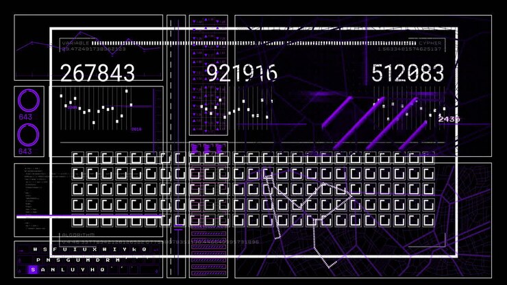 Animation of data processing and diagrams on black background