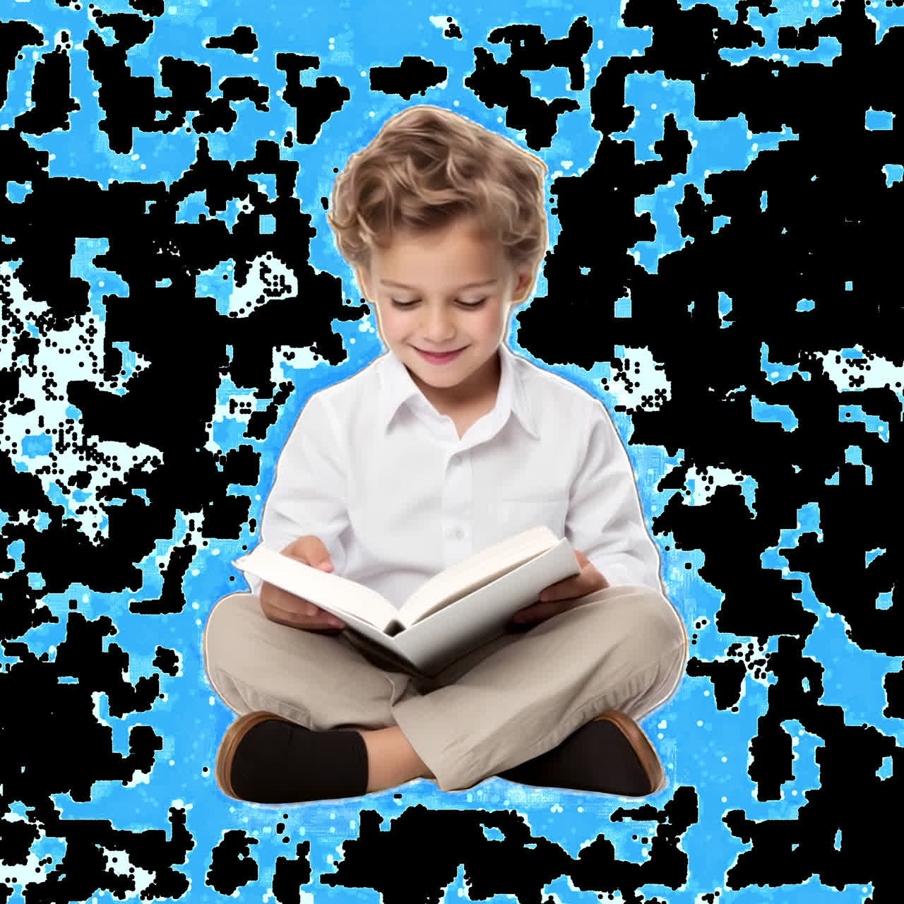 Risorsa isolata di animazione di bambino che legge un libro con gioia, video 4K trasparente, canale alfa, ProRes
