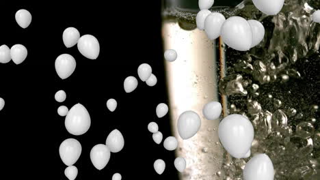 white balloon animation over close-up of bubbling liquid in glass