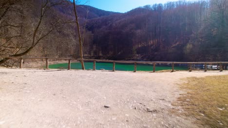 Drone-moving-forward-to-reveal-the-lake-at-Szalajka-völgy-National-Park