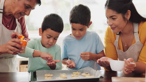 grandmother, mom or children baking cookies