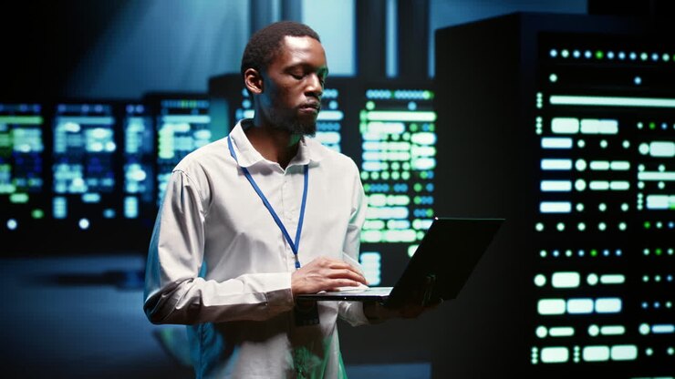 Specialist working on server systems