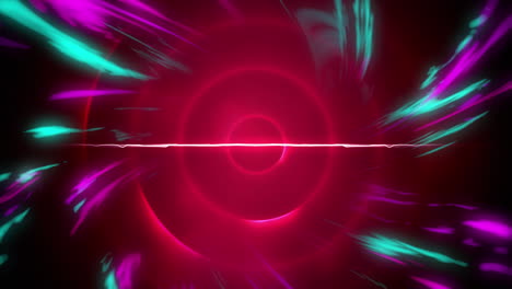 animación de líneas y luces de colores sobre círculos rojos
