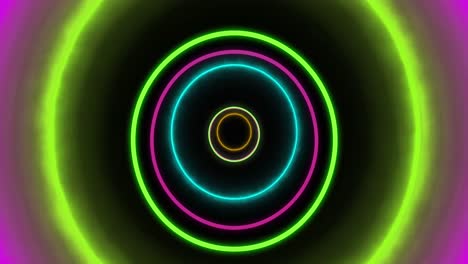 Animation-of-neon-circles-moving-on-black-background