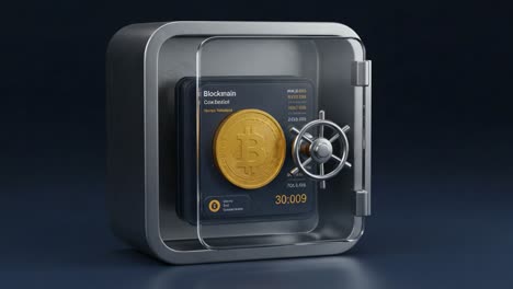 bitcoin cryptocurrency secured in a safe