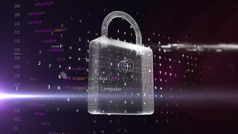 Animation of data processing and padlock on black background