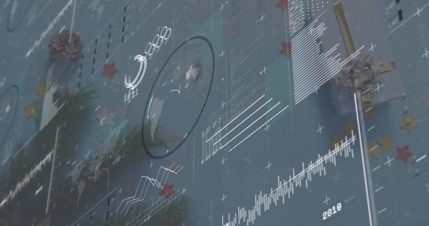 Startup activating holographic display projecting numeric stats, moving charts for trend monitoring