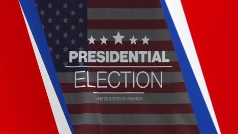 animation of presidential election text over flag of usa