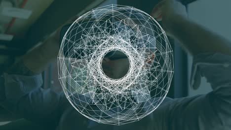 animation of scopes scanning over businessman wearing vr headset