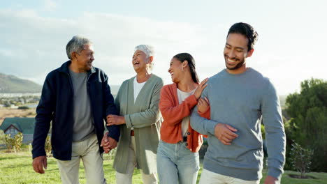 Nature,-senior-parents-and-couple-walking