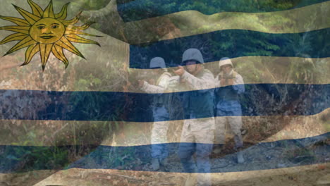 animation der flagge von uruguay über verschiedenen soldaten