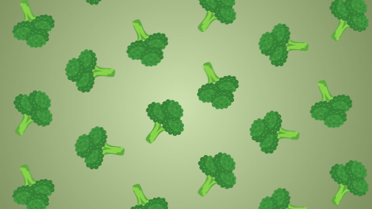Broccoli Animation. 4K Animation Of Broccoli Rotating On Green Background. Vegetable Graphic. Looping Background Graphic. Healthy Food Plant Based And Vegan Food