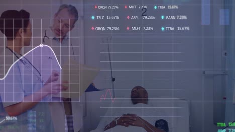 animación del procesamiento de datos sobre diversos médicos con pacientes