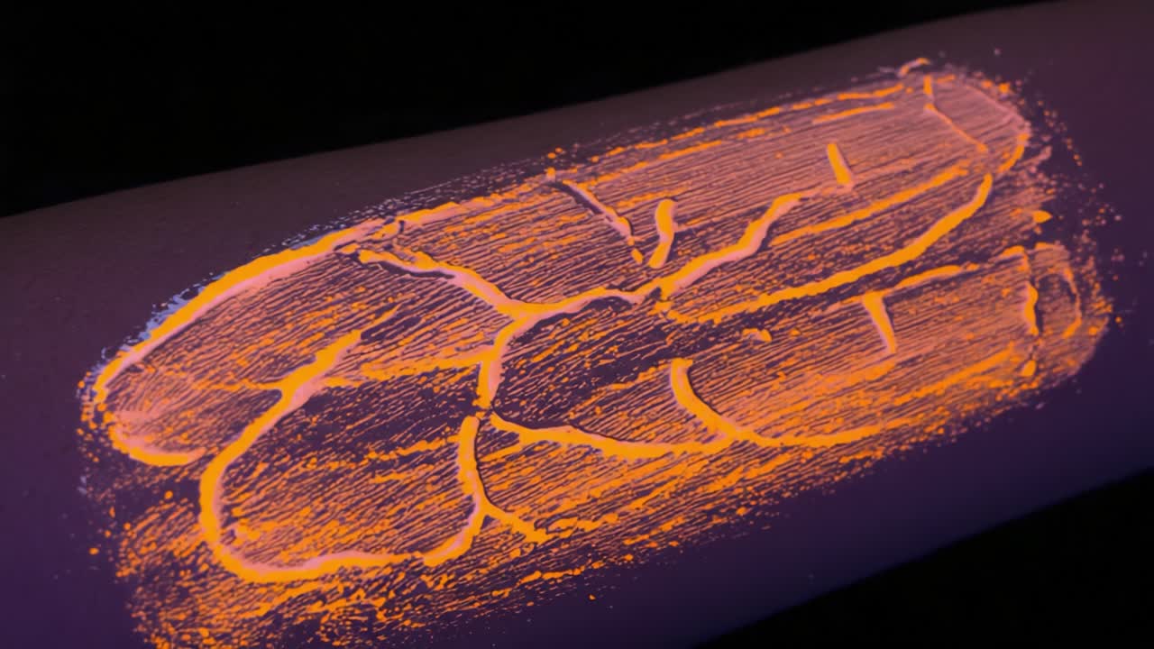 Vibrant Transformation: A Close-Up Encounter with Art on Skin Showcasing a Unique Design in Two Distinct Light Conditions