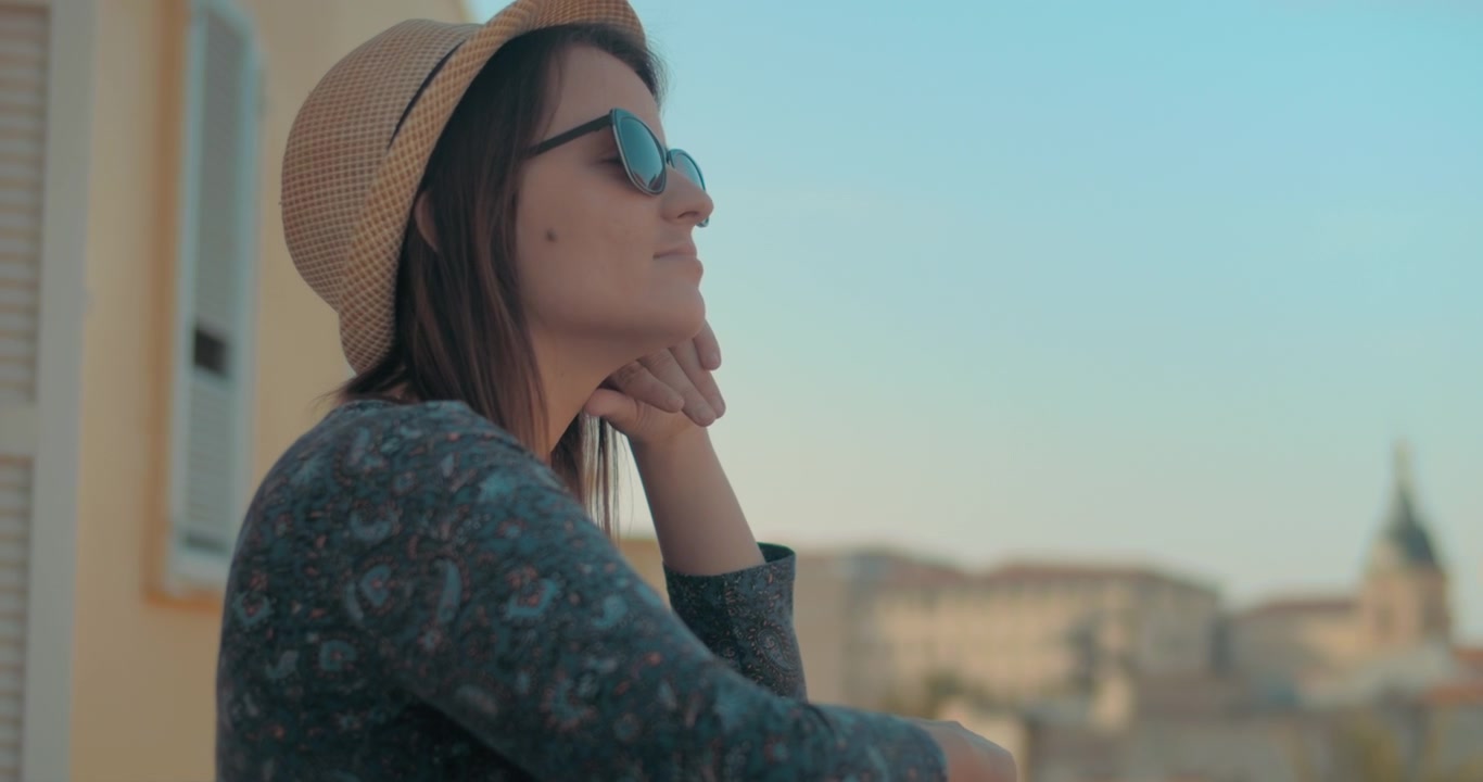Woman enjoying vacation, close up