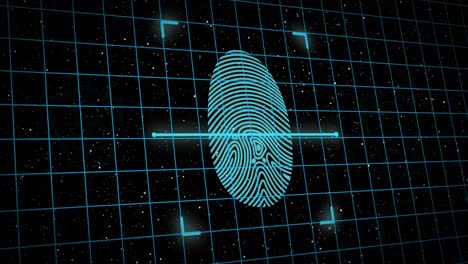 Fingerprint-scanner-and-security-padlock-over-grid-against-space